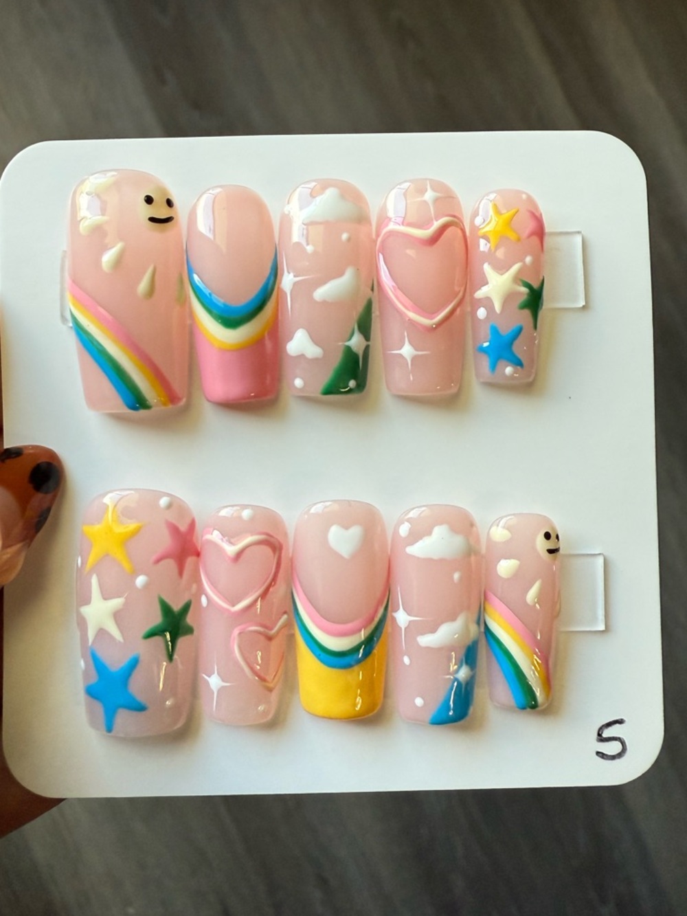 Cute Pastel Rainbow & Star Press-On Nail Set - Pink